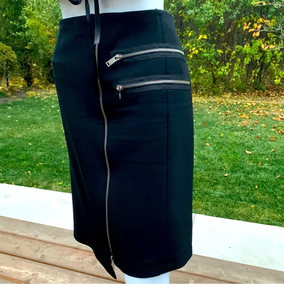 Zara Black pencil skirt metal zipped front closure asymmetric finish zippers USL - Picture 3 of 10